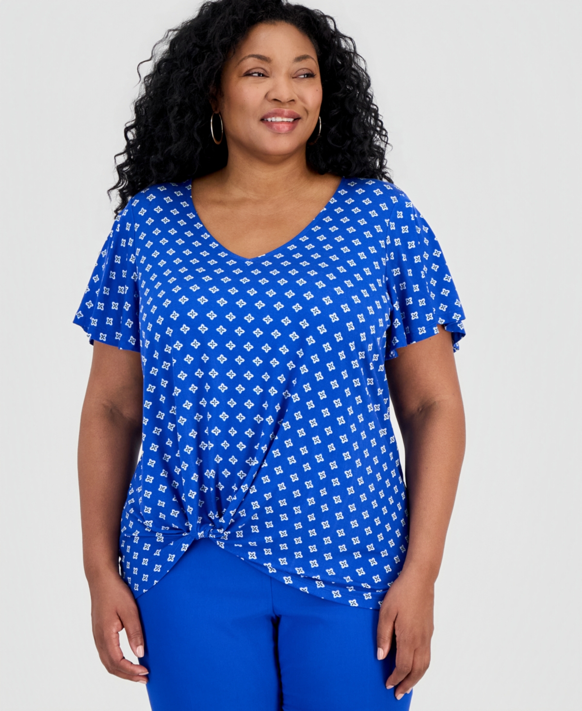 Jm Collection Plus Size Allegria Knot-Hem Top, Macy's Exclusive - Deep Pacific