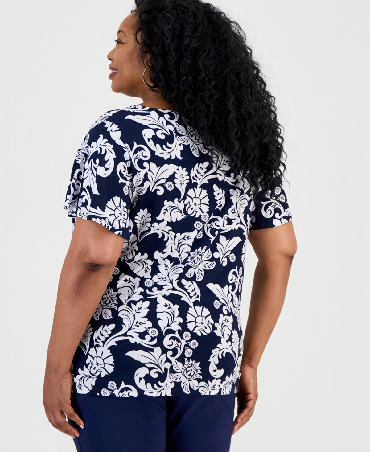 Jm Collection Plus Sicily Scroll V-Neck Flutter-Sleeve Top, Macy's Exclusive