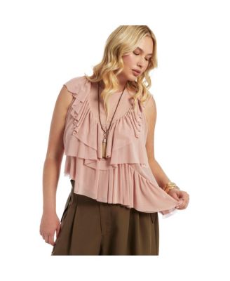 Women's Asymmetric Ruffle Mesh Top