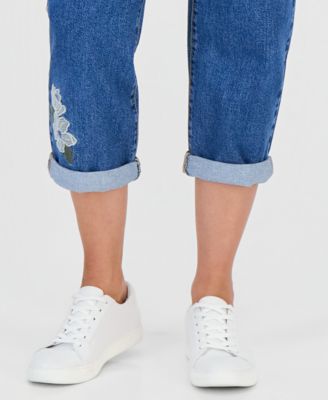 Petite Embroidered High-Rise Cropped Jeans