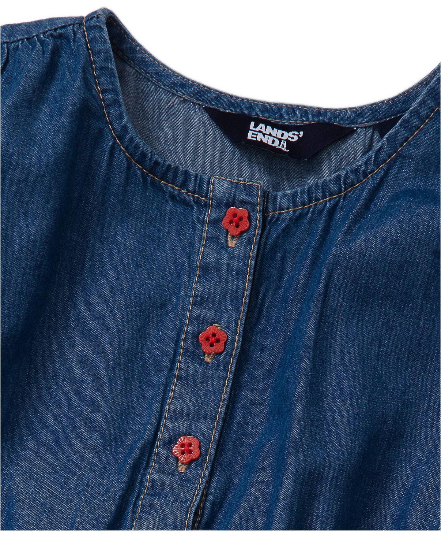 Платье Lands' End Short Sleeve Lightweight Denim Dress для девочек, цвет: Синий каменный — фото 2