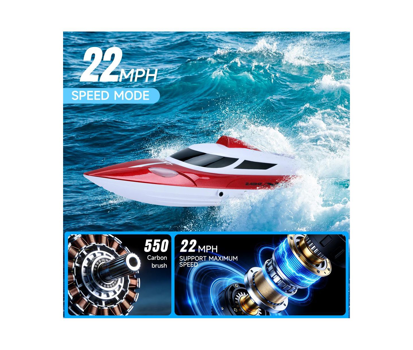 Детская игрушка Bruce & Shark High-Speed Self-Righting Jet Speedboat, цвет: Красный — фото 6