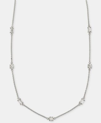 Cubic Zirconia Station Collar Necklace in Sterling Silver