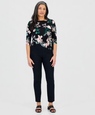 Petite Printed Asymmetric Twist-Front Top
