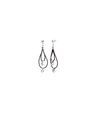 UNOde50 Leather Long double Earrings with 18k Gold Plated Ball Detail - Silver