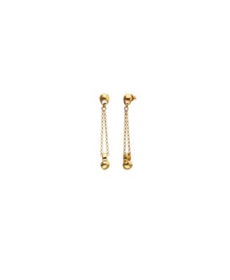 18k Gold Metal Alloy Earrings with Long Chain and Ball Detail
