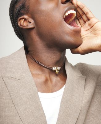 Leather Necklace with Three 18k Gold Alloy Plated Balls