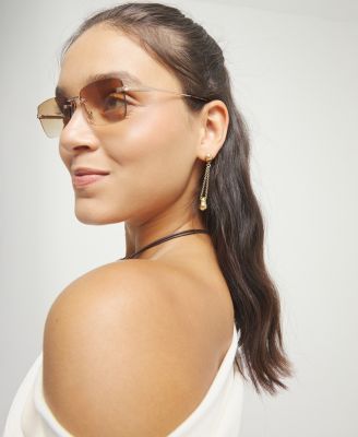 18k Gold Metal Alloy Earrings with Long Chain and Ball Detail