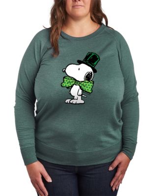 Plus Size Peanuts Snoopy Bowtie St. Patrick's Day French Terry Graphic Crewneck T-Shirt