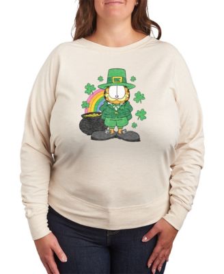 Plus Size Garfield St. Patrick's Day Rainbow Shamrocks Graphic Sweatshirt