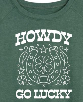 Plus Size Instant Message St. Patrick's Day Howdy Go Lucky French Terry Graphic Crewneck T-Shirt