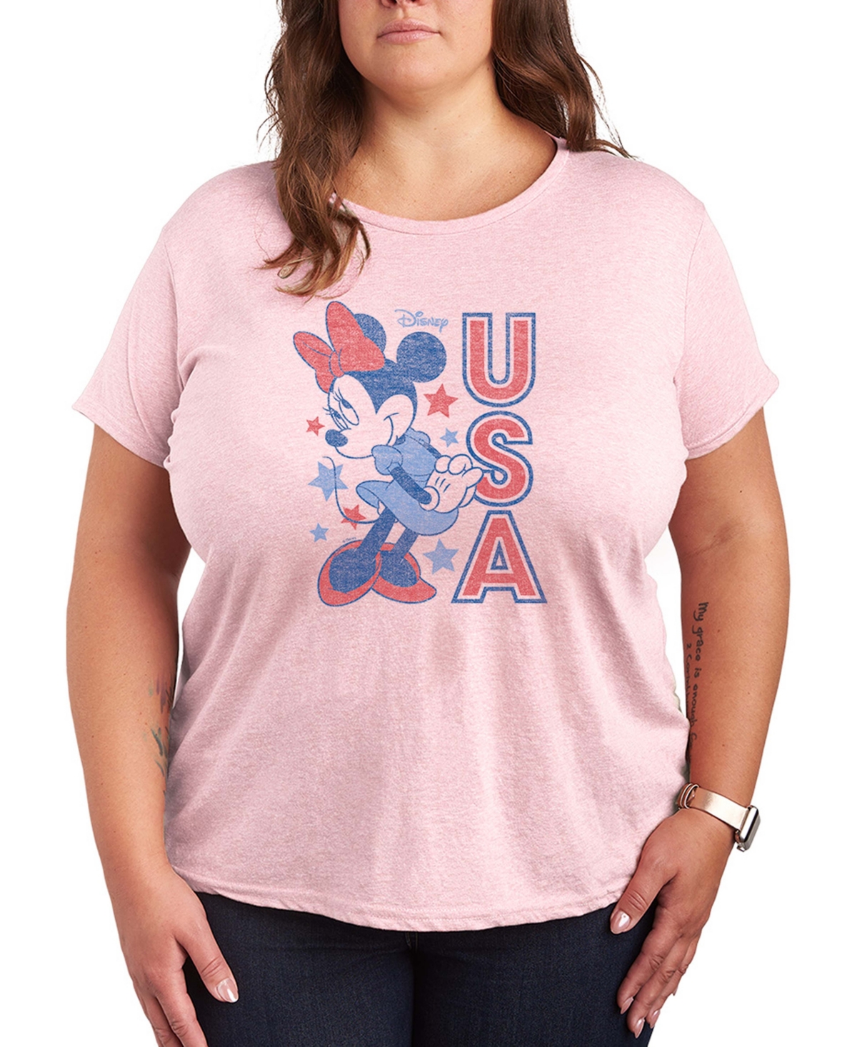 Hybrid Apparel Plus Size Disney Minnie Mouse Usa Short-Sleeve Graphic T-Shirt - Heather Pink