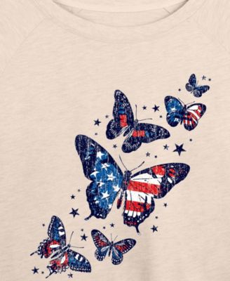 Plus Size Instant Message Patriotic Butterflies Crewneck Pull-On T-Shirt