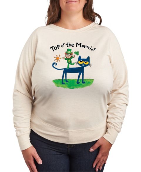 Женская футболка Hybrid Apparel Plus Size Pete the Cat St. Patrick's Day The Mornin' Leprechaun Graphic Crewneck, цвет: Берёзовый