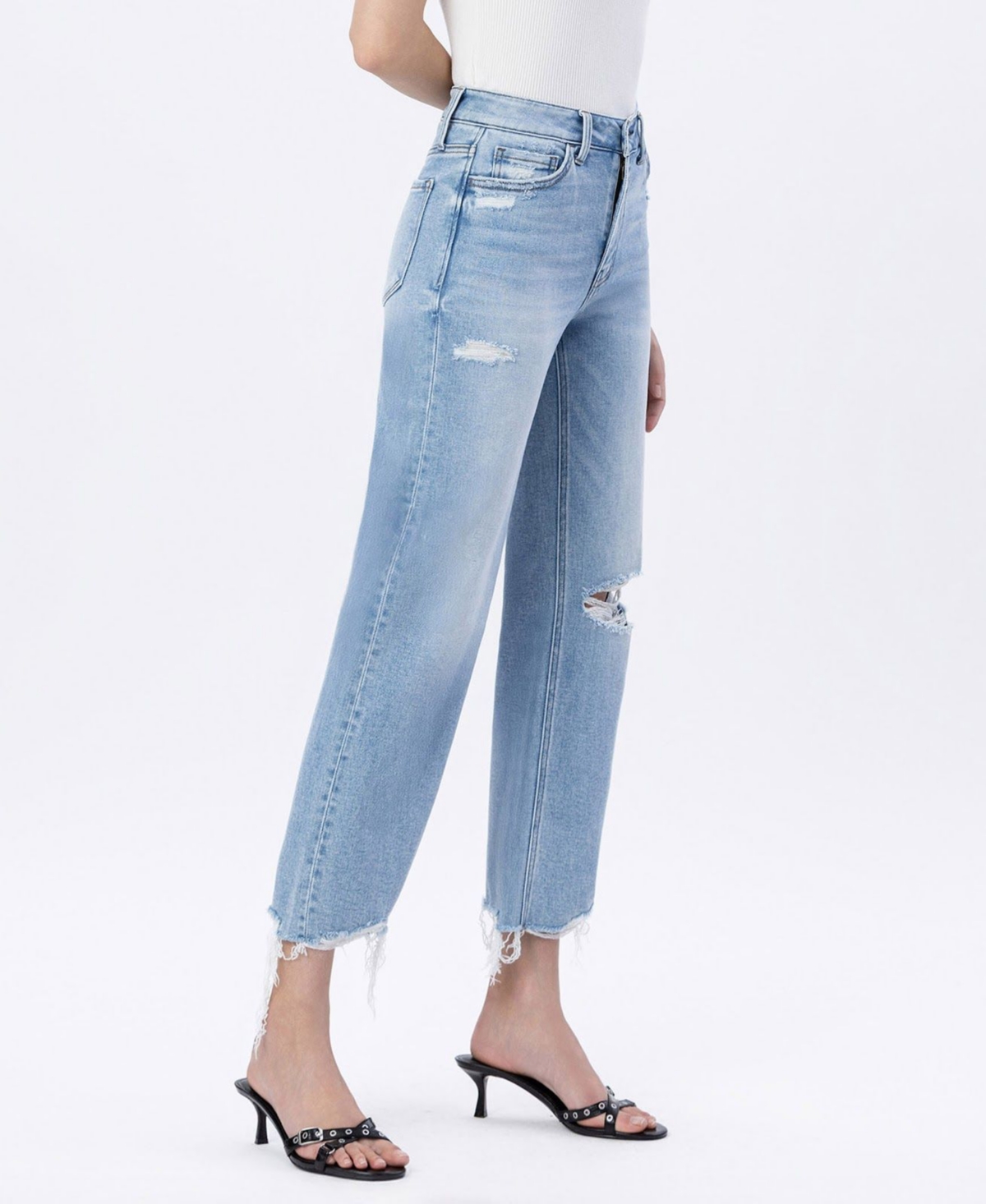 Flying Monkey Women's High Rise Distressed Crop Slim Wide Leg Jeans