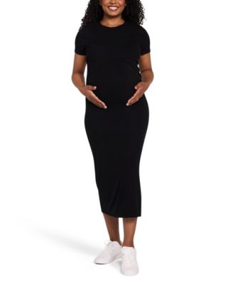 Maternity Motherhood Crew Neck Short Sleeve Nursing Midi Dress