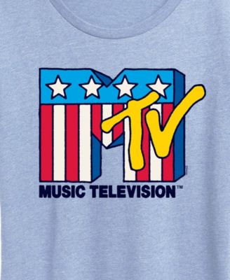 Plus Size MTV USA Flag Logo Graphic Crewneck T-Shirt