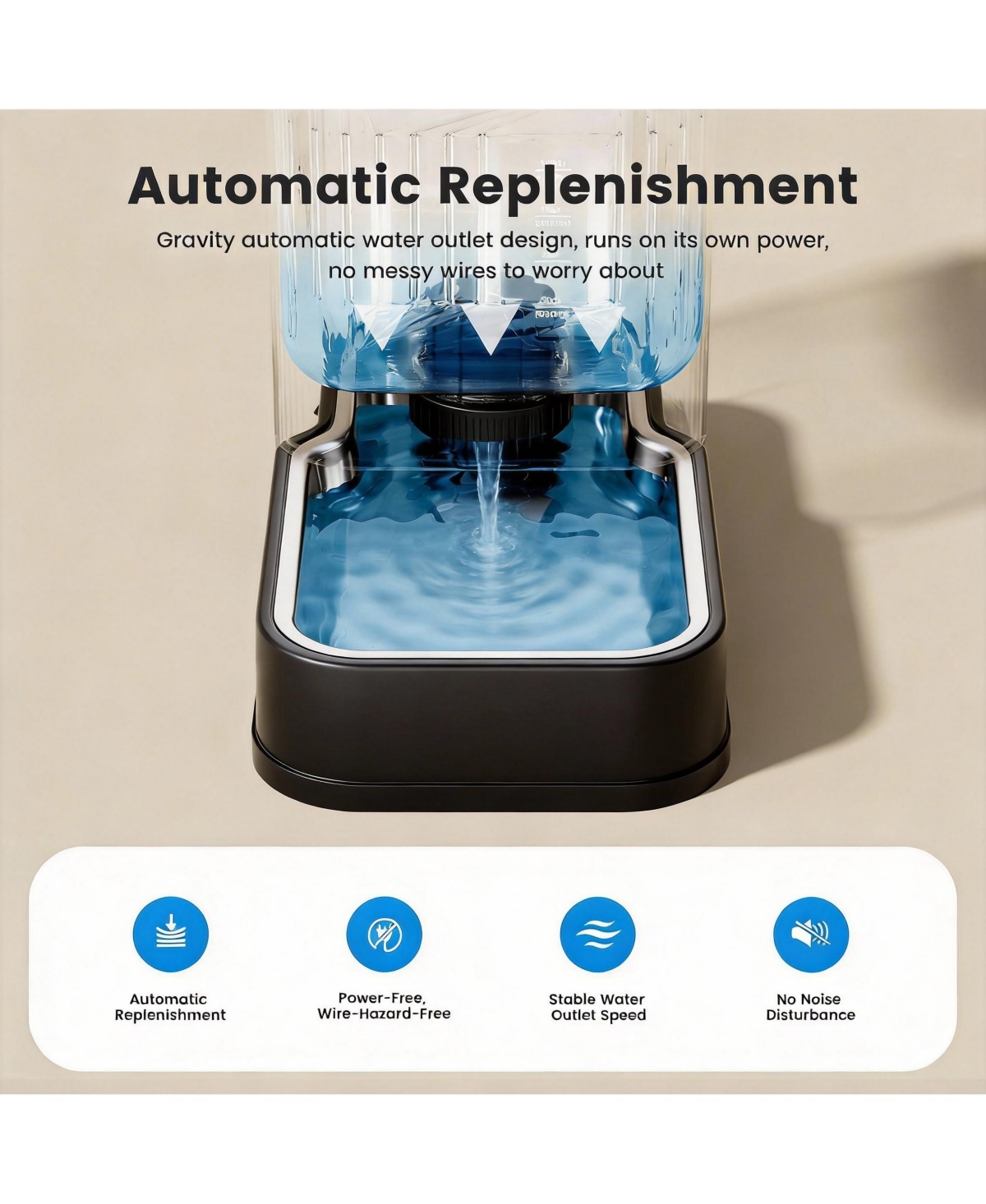 Automatic Gravity-Fed Pet Water Dispenser with Maifan Stone Filter