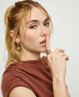 Green Faceted Emerald and Eye Ring