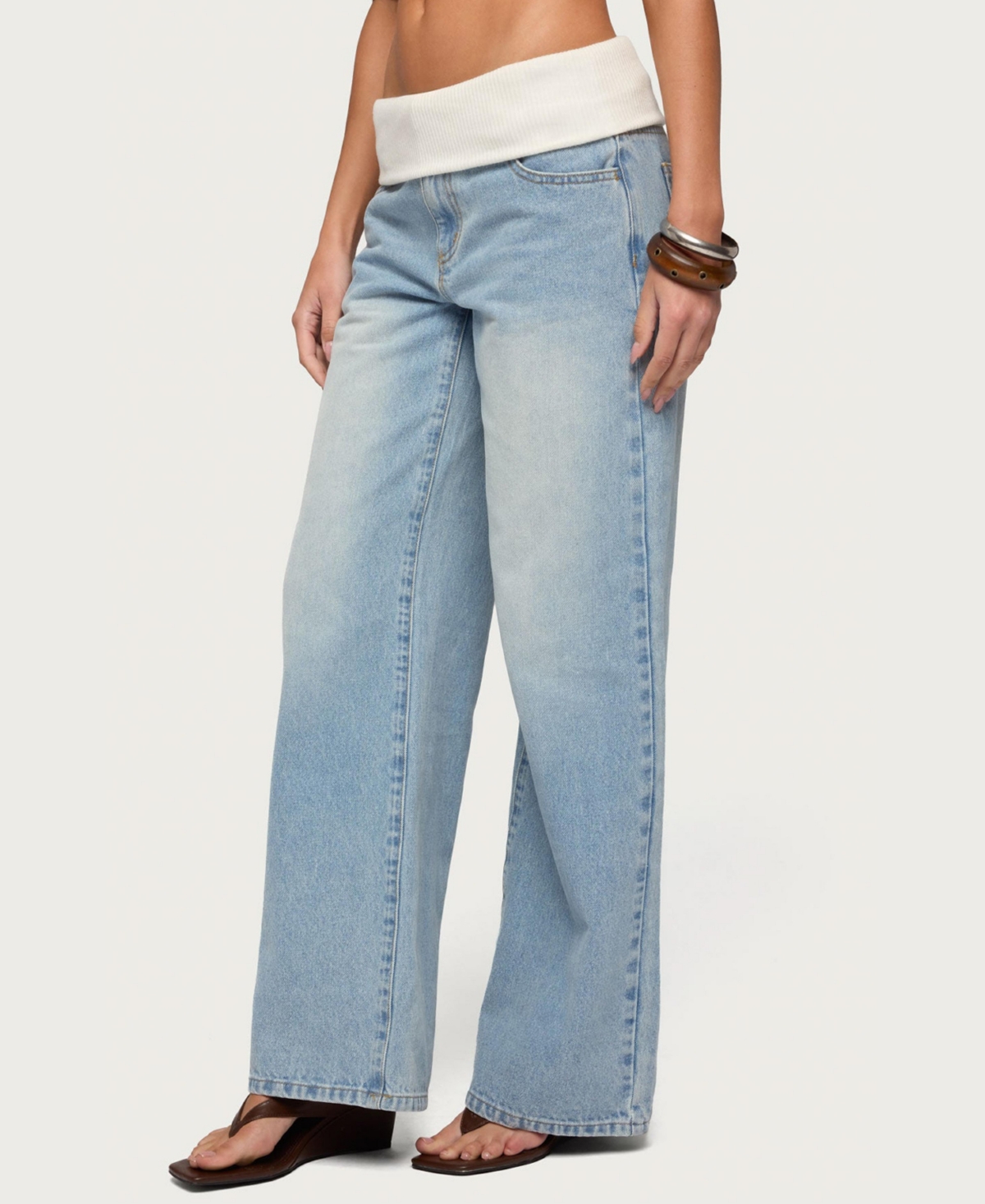 Edikted Women's Knit Foldover Low Rise Baggy Jeans