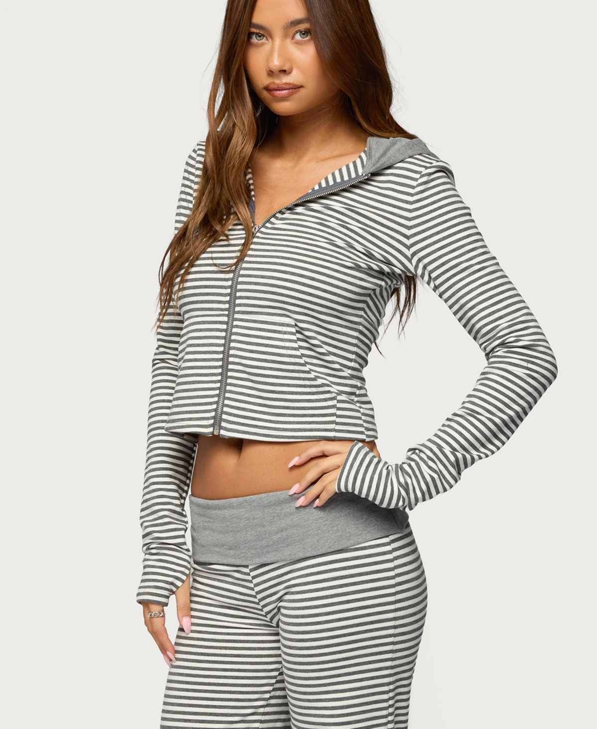 Edikted Women's Meggy Striped Zip Up Hoodie