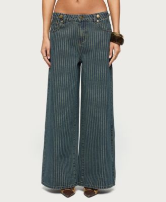 Women's Button Pinstripe Low Rise Baggy Jeans