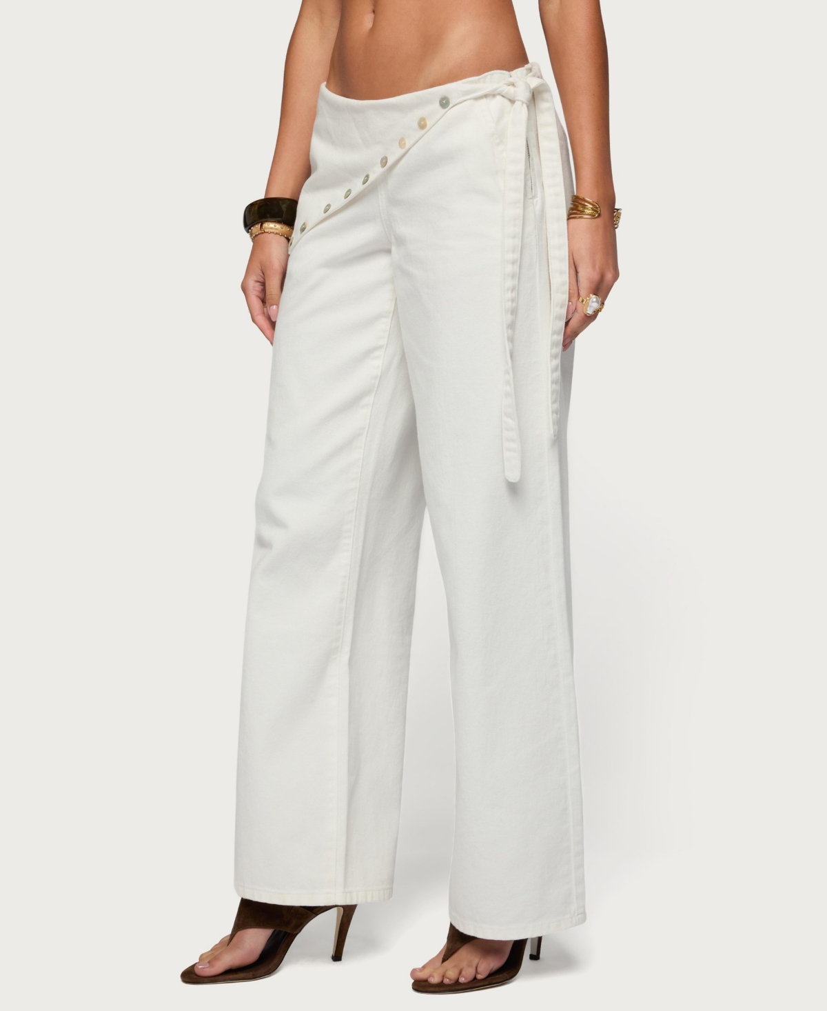 Edikted Women's Button Foldover Low Rise Baggy Jeans