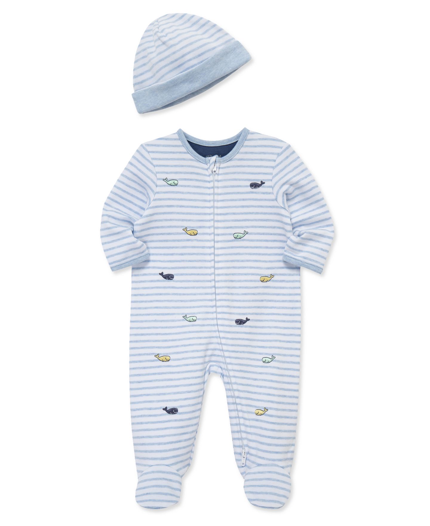 Комплекты Little Me Whale Print Footie with Hat для мальчиков-малышей, цвет: Светлый пастельный синий — фото 3