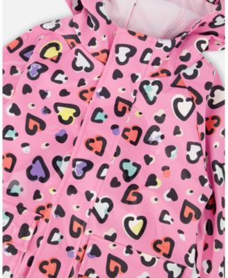 Big Girls Rain Jacket in Polyurethane Heart Print