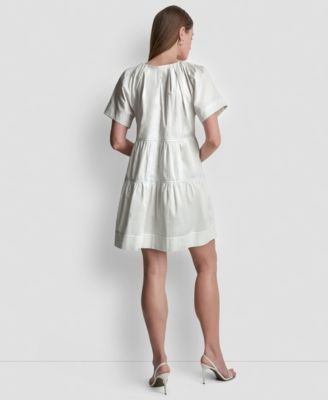 Women's V-Neck Contrast-Stitch Mini Dress