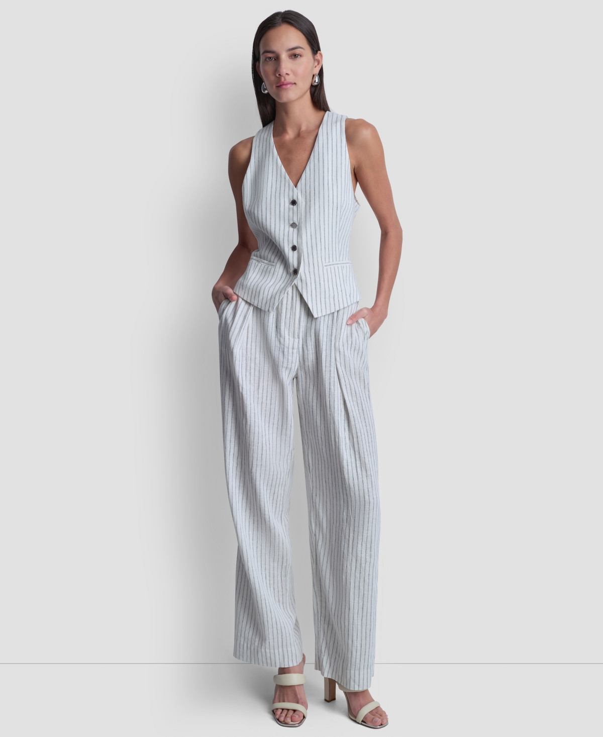 Dkny Women's Striped Sleeveless Button-Down Vest