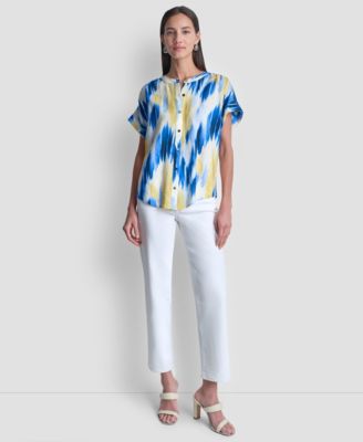 Women's Abstract-Print Button-Down Top