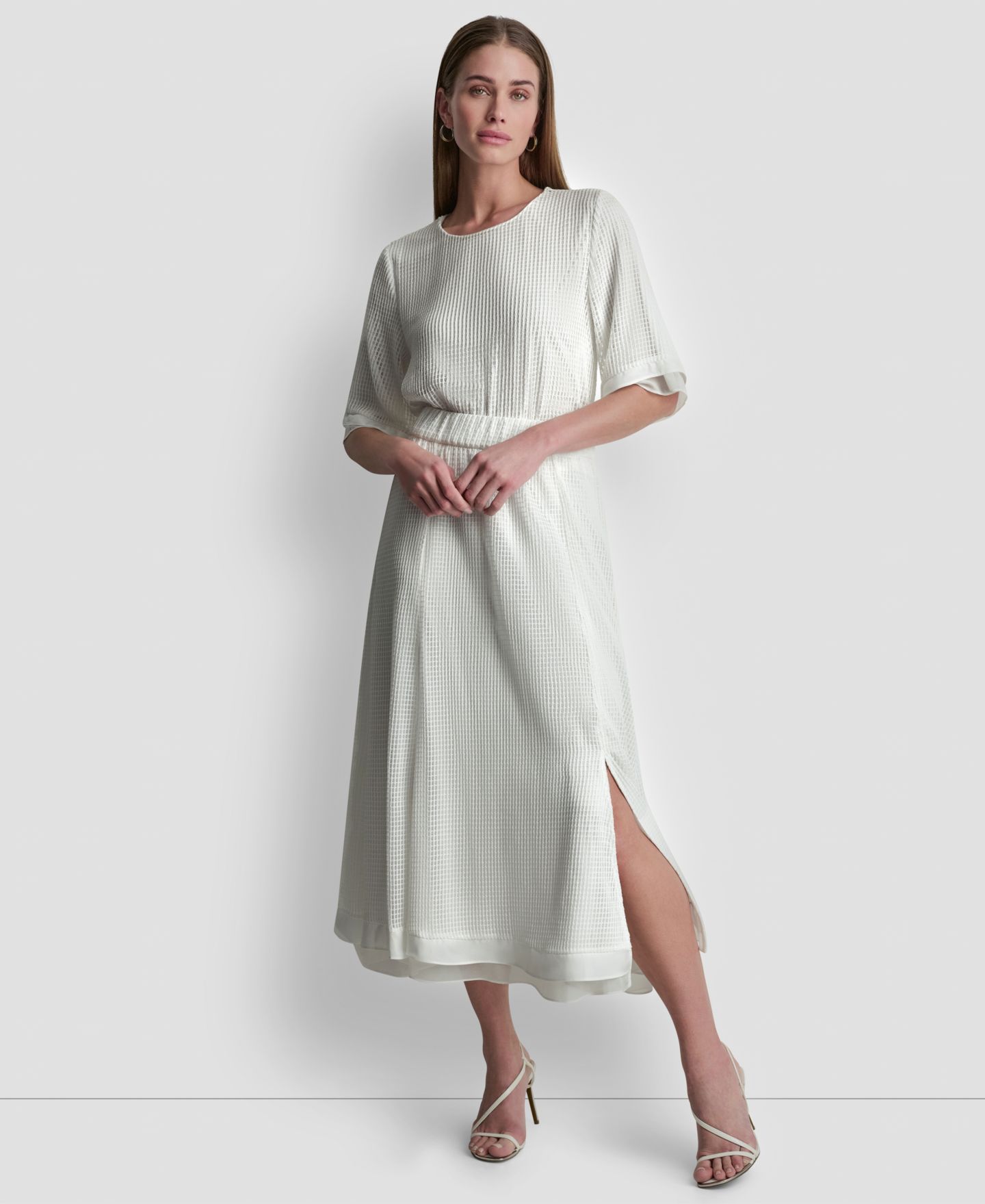 Женская юбка DKNY Layered Window Pane Ankle, цвет: Слоновая кость — фото 5