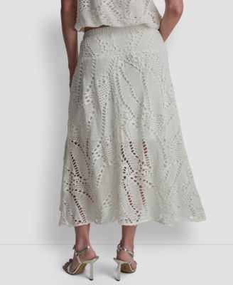 Women's Crochet Leaf Pull-On Midi Skirt