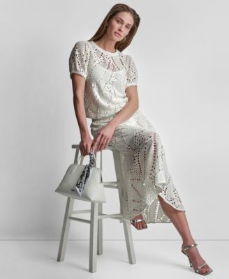 Women's Leaf Crochet Short-Sleeve Top