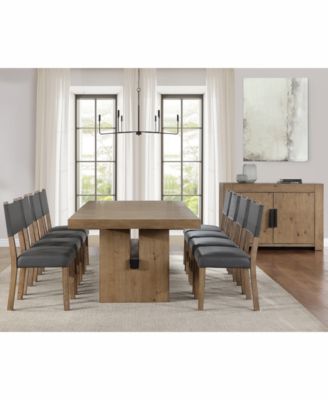Macai 9-Pc. Wood Dining Table Set (Rectangular Table + 8 Faux Leather Side Chairs)