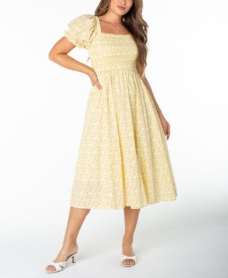 Juniors' Square-Neck Puff-Sleeve Midi Dress