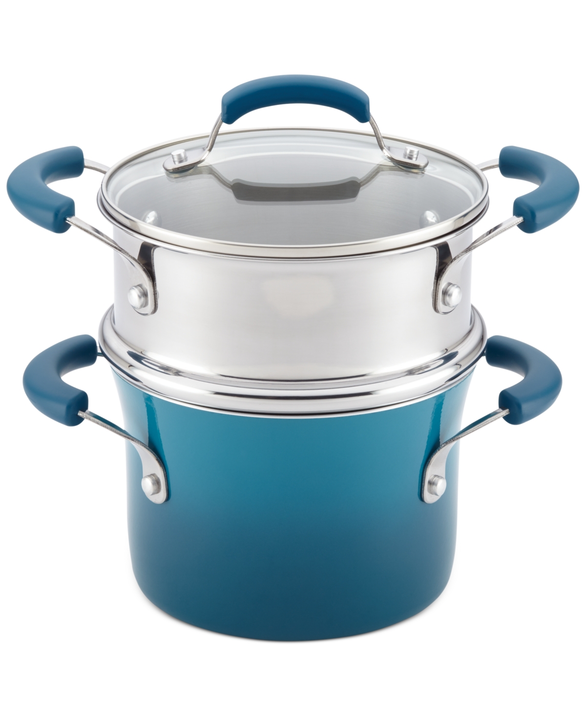 Rachael Ray Cucina Hard Enamel Nonstick Sauce Pot And Steamer Insert Set, 3-quart, Agave Blue In Marine Blue