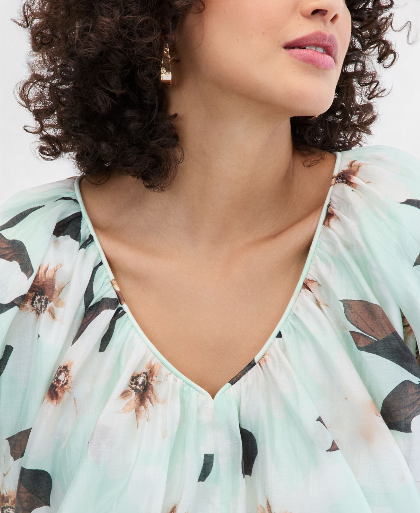 Женская блузка I.N.C. International Concepts Printed Puff-Sleeve Bubble, цвет: Kari Garden — фото 3