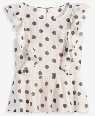 Women's Printed Ruffle-Sleeve Peplum Blouse