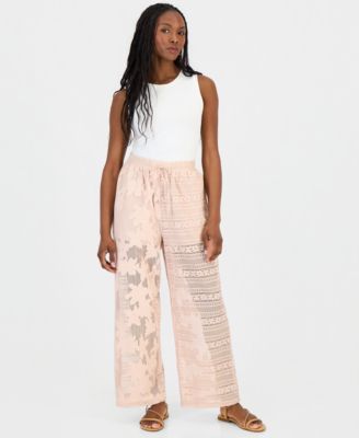 Women's Lace Drawstring-Waist Wide-Leg Pants