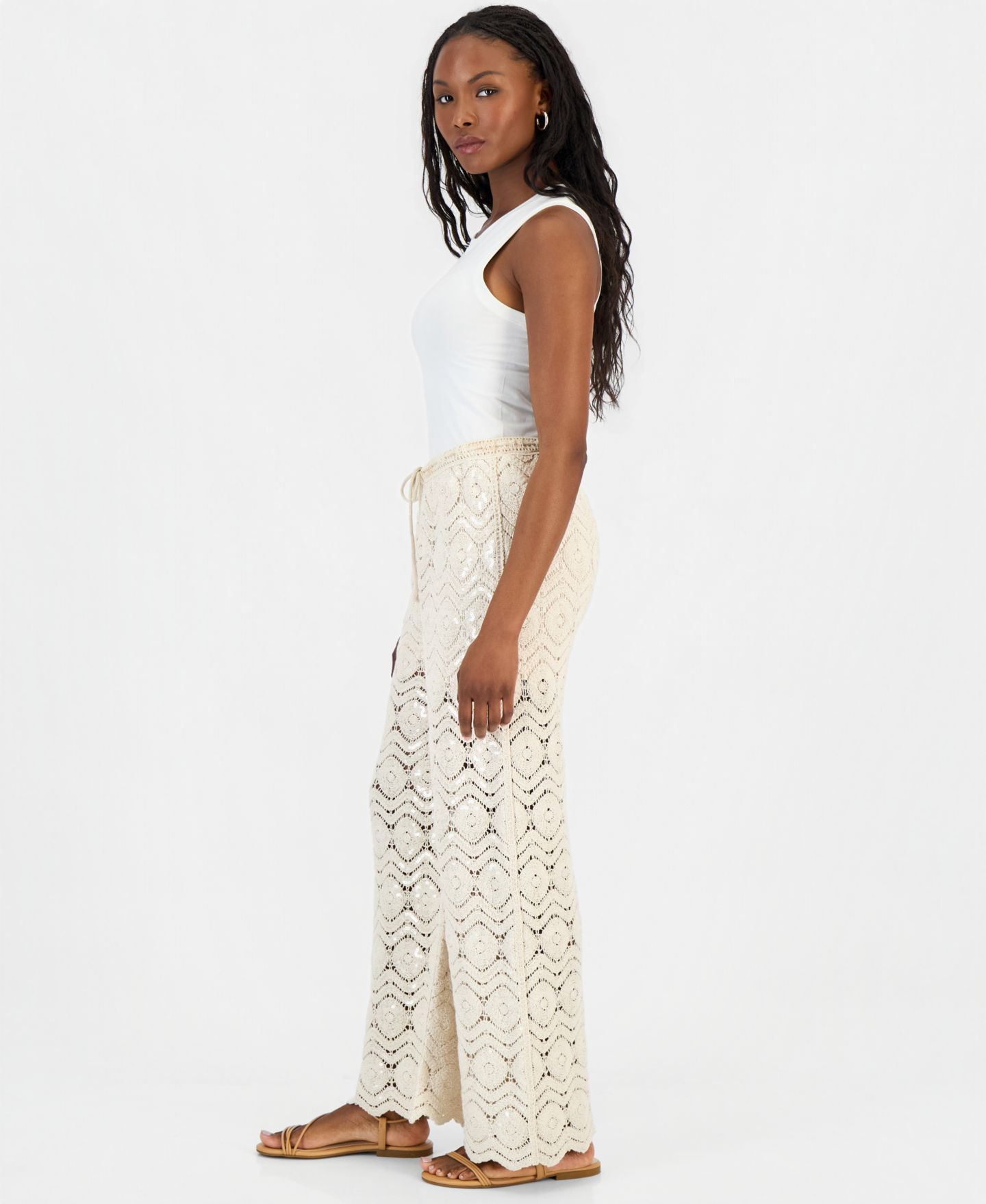 Женские брюки And Now This Petite Sequin Crochet Wide-Leg, цвет: Льняной — фото 2