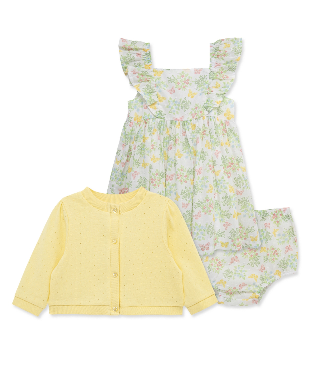 Little Me Baby Girls' Sleeveless Dress, Cardigan and Diaper Cover, 3-Piece Set