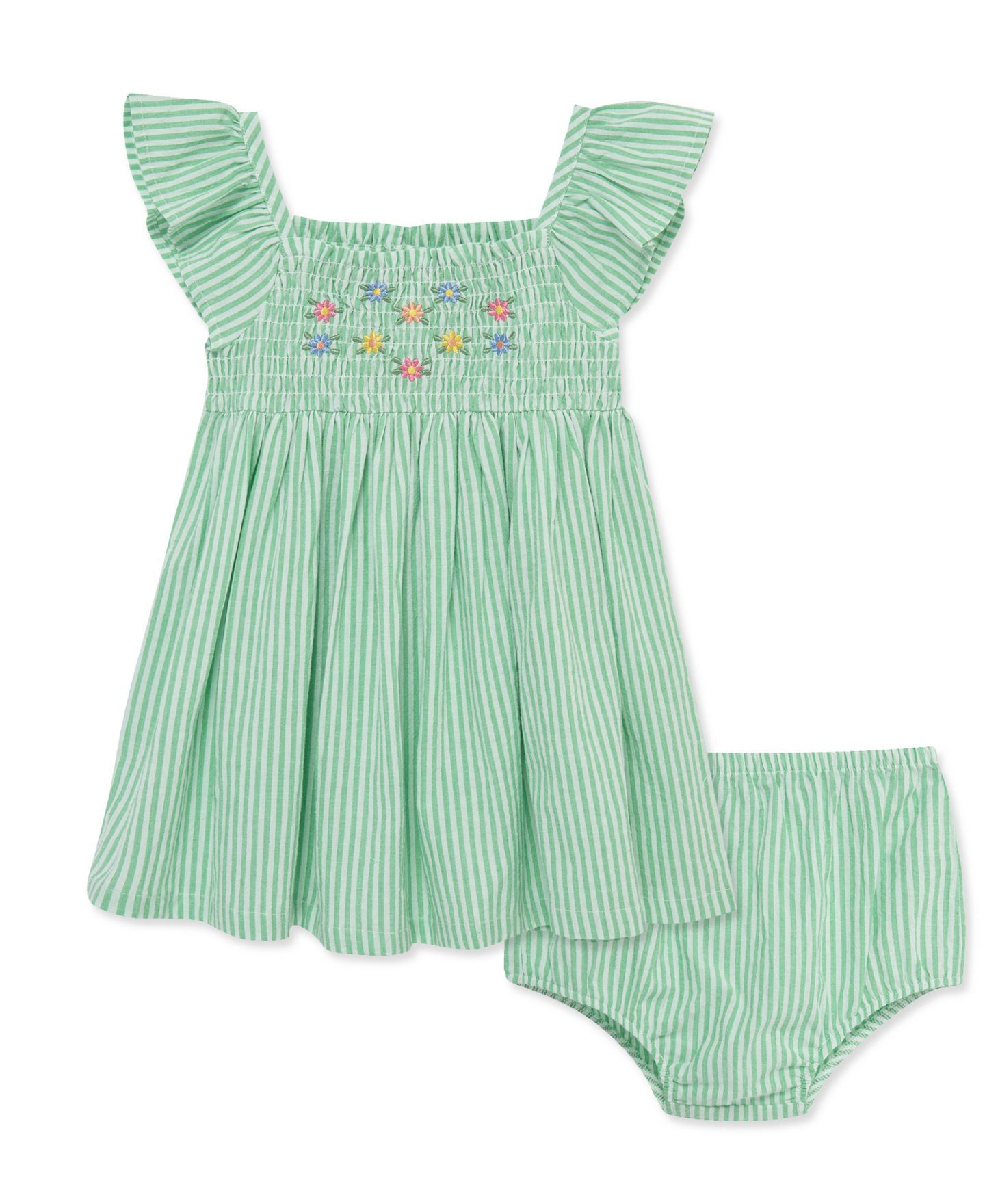 Платье Little Me Striped Dress with Diaper Cover для девочек-малышей, цвет: Зелёный — фото 1