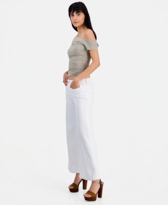 Women's Jaide Asymmetric Short-Sleeve Shirring Top & Zoya Wide-Leg Crop Jeans