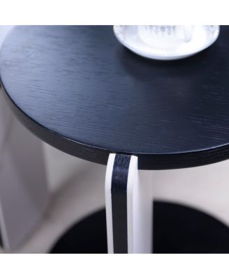  32.68" & 16.93" Round Coffee/End Table Set - Black Oak Veneer, Sintered Stone Legs