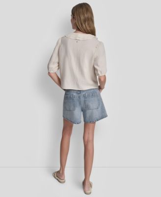 Petite Puff Short-Sleeve Tie-Front V-Neck Shirt