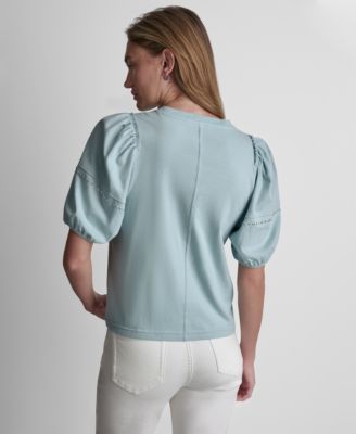 Petite Dome Studs Mini Ruffle Puff-Sleeve Crewneck T-Shirt