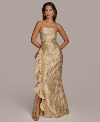 Women's Metallic Ruffled Strapless Gown