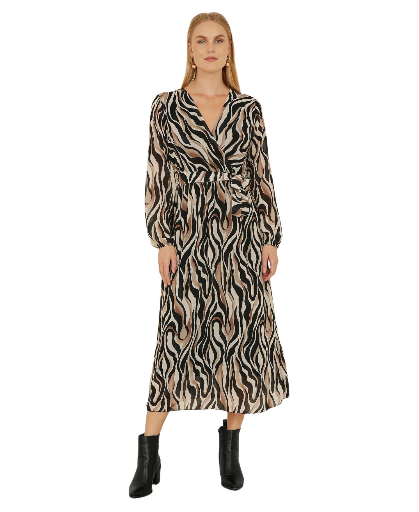 Женское платье Yumi Animal Swirl Midi Wrap, цвет: Чёрный — фото 1